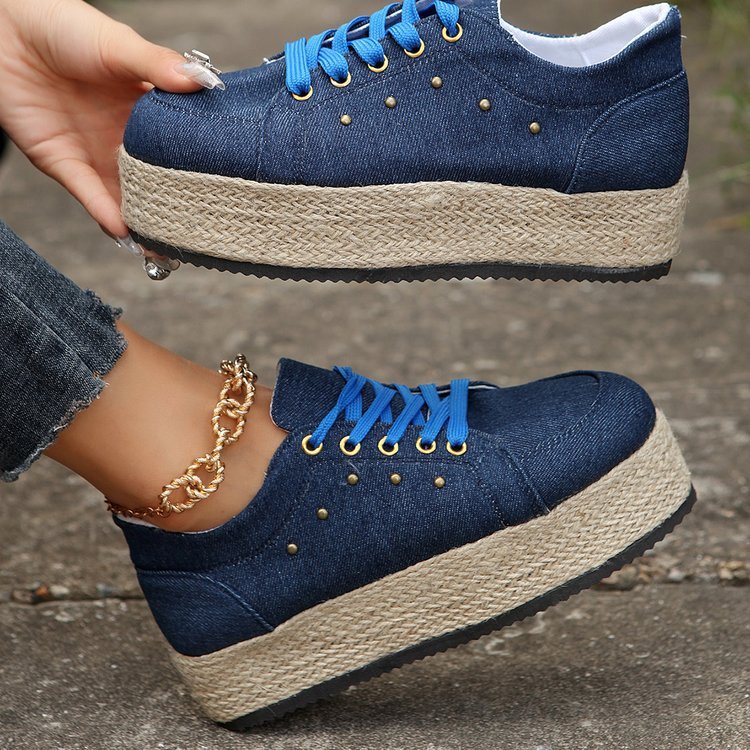 Chaussures à bout rond en tissu et caoutchouc, nouvelles chaussures européennes et américaines à lacets