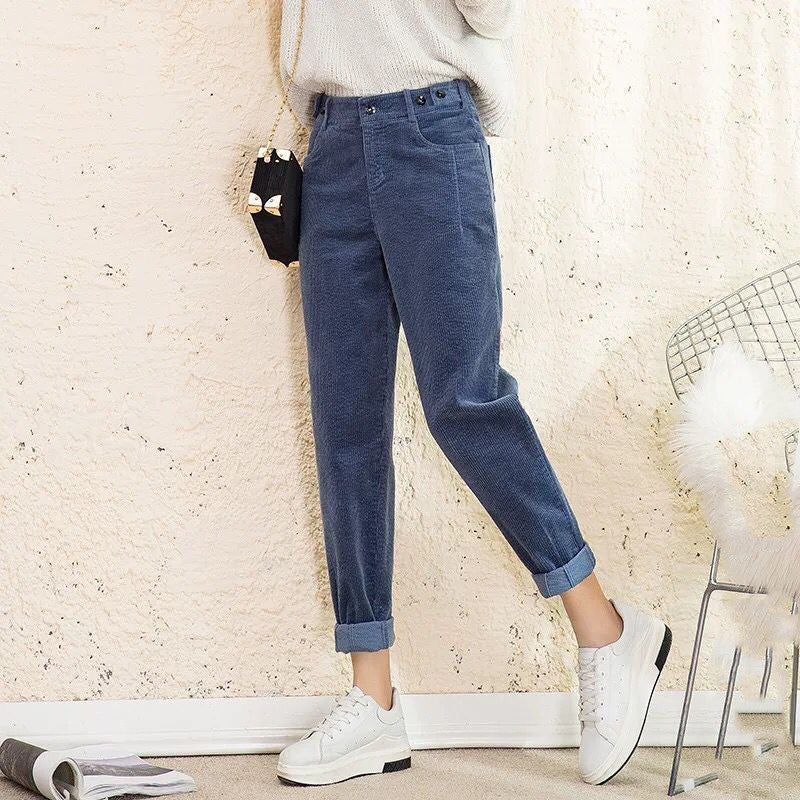 Women Pants Loose Corduroy Harem High Waist